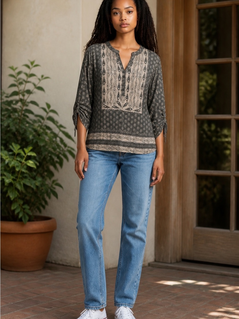 Women's Grave Paisley Split-Neck Blouse